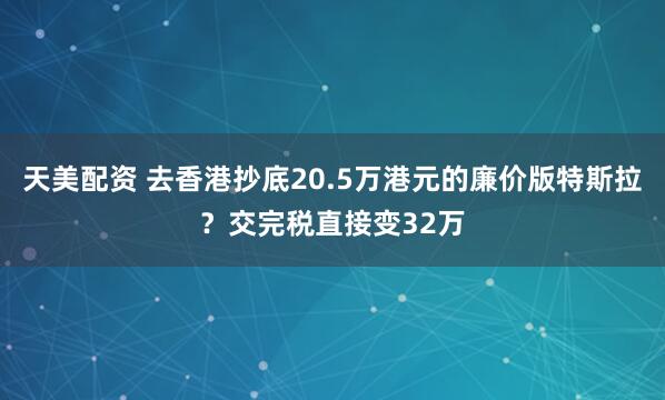 天美配资 去香港抄底20.5万港元的廉价版特斯拉？交完税直接变32万